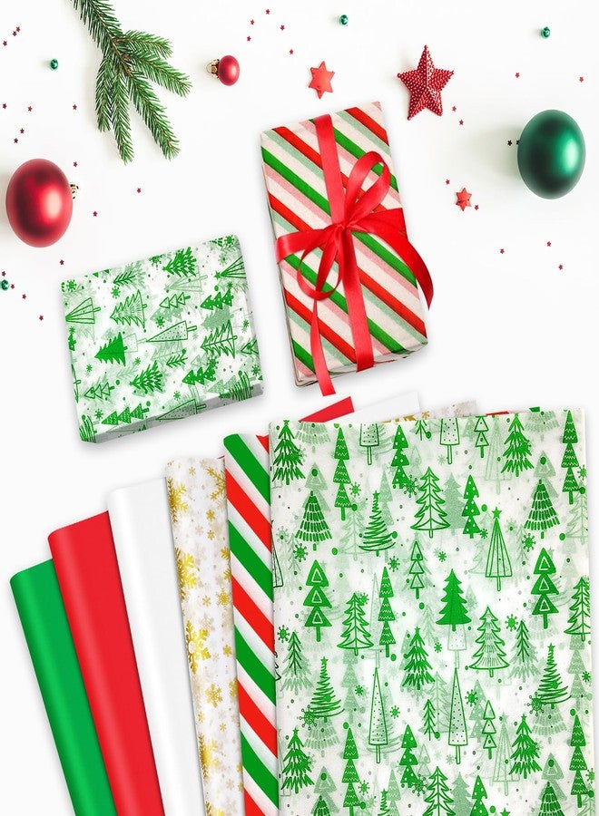 AORZIT Christmas Tissue Paper for Gift Bags 60 Sheet, AORZIT 14x20 Inch Christmas Gift Wrapping Paper Bulk White Red Green, Stripe, Snowflake Design for Present Boxes, Xmas Gift Bags Boxes - Image 2
